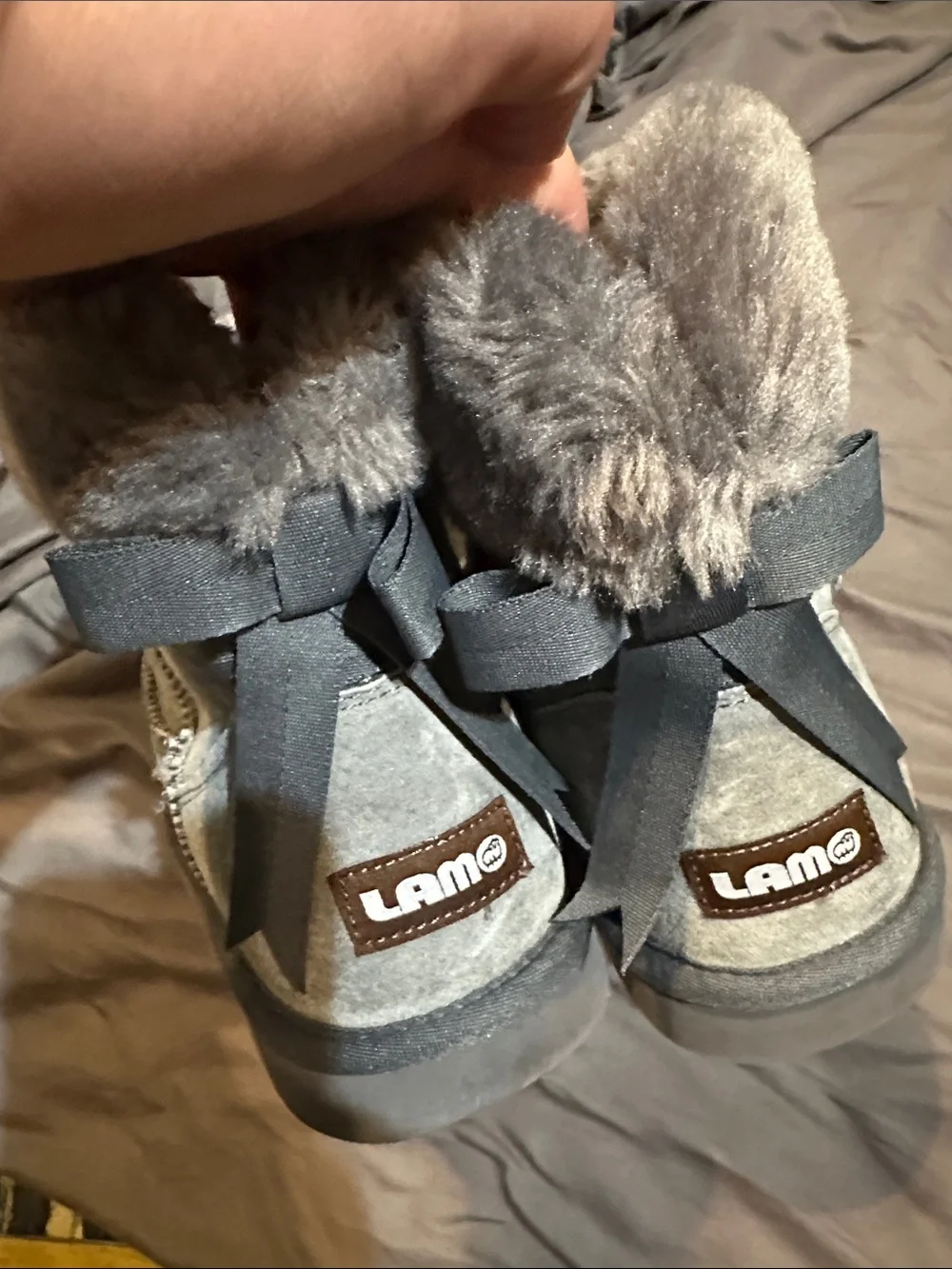 Lam Plush Faux Fur-Trim Gray Women's Winter Boots 9